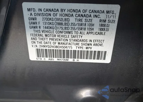 2012 Acura Mdx Technology Package z USA, uszkodzony, nr VIN 2HNYD2H38CH504775